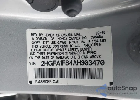 2010 Honda Civic Ex z USA, uszkodzony, nr VIN 2HGFA1F84AH303470